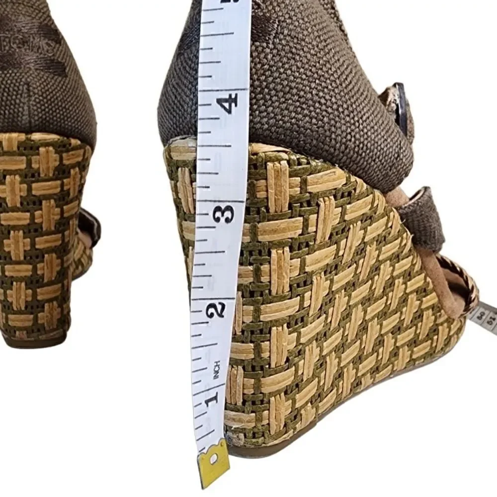 Toms- Clarissa Weaved Jute Wedges Olive Green Strappy, Size 7.5